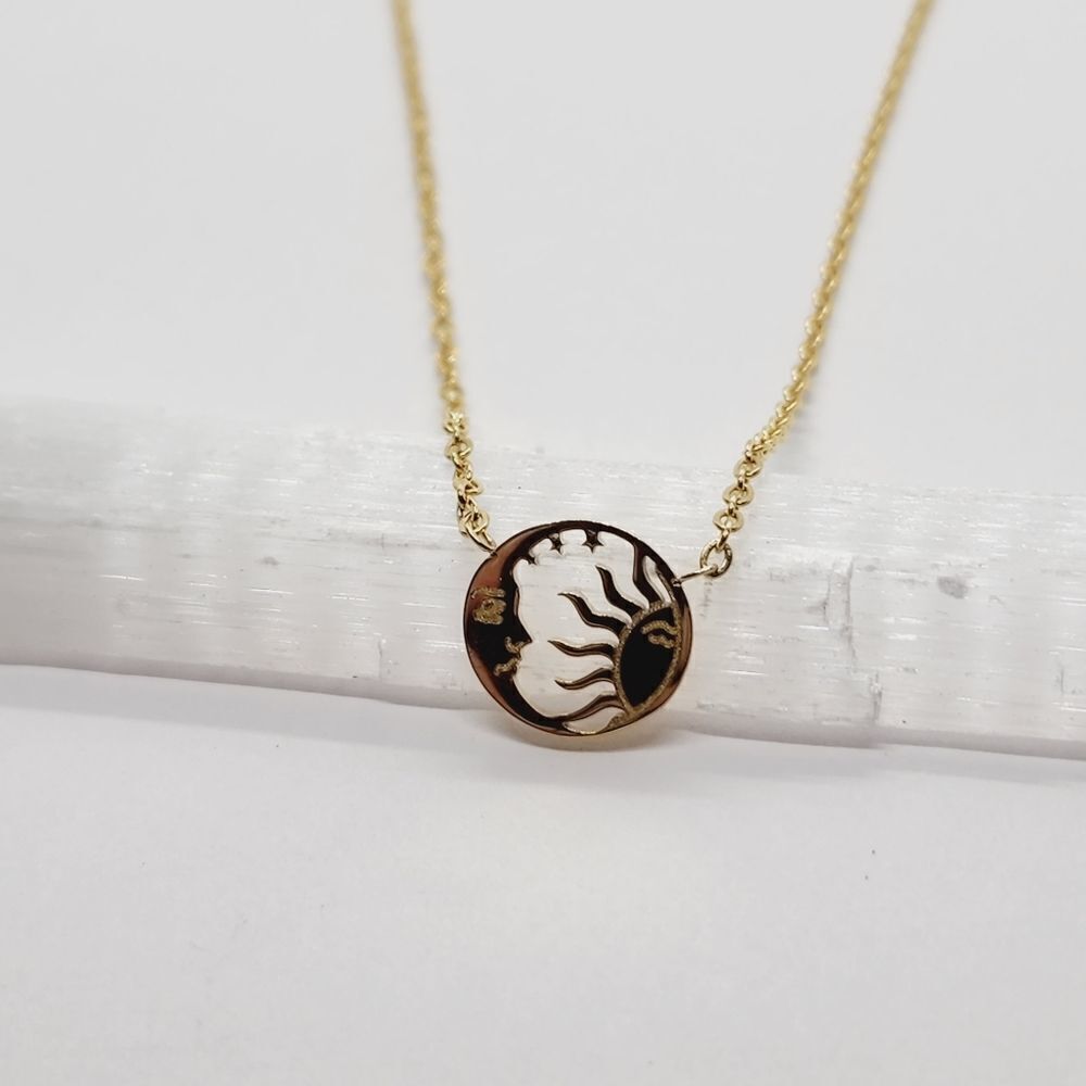 Delicate Minimalist Hippie Boho Yoga Yogi Sun Moon Gold Toned Necklace 18"